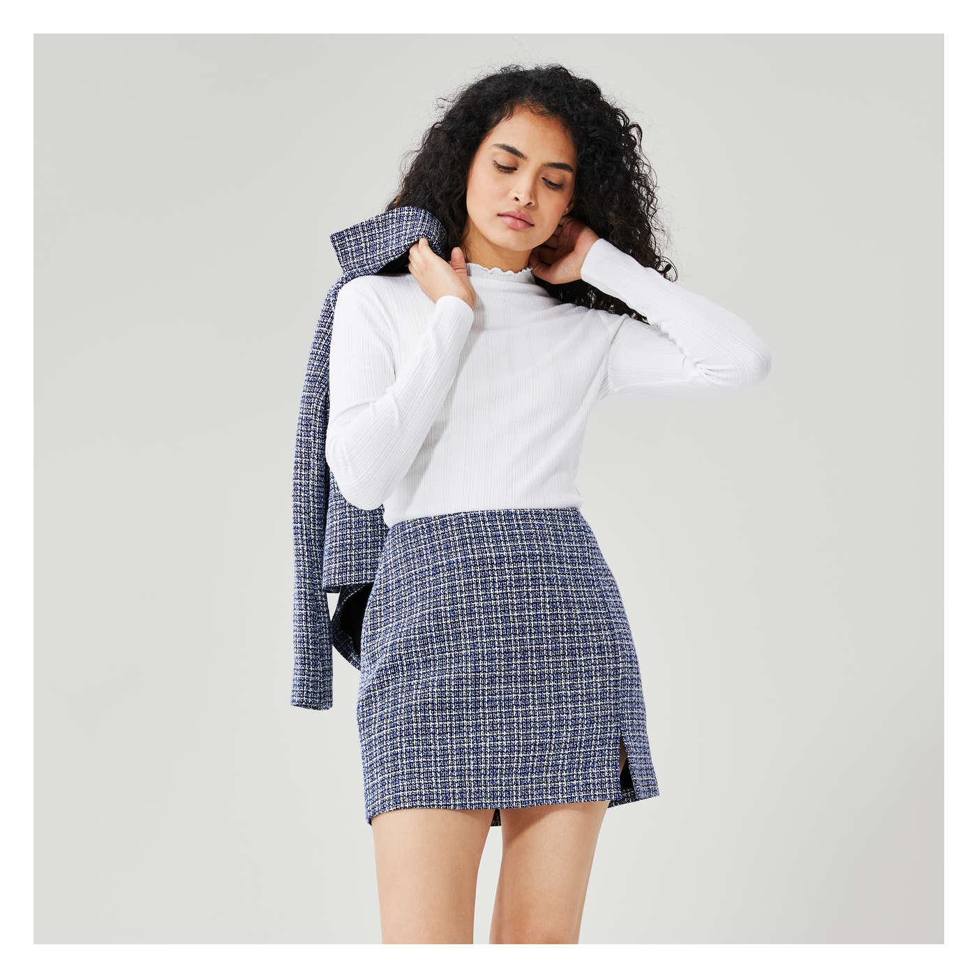 Navy blue clearance tweed mini skirt